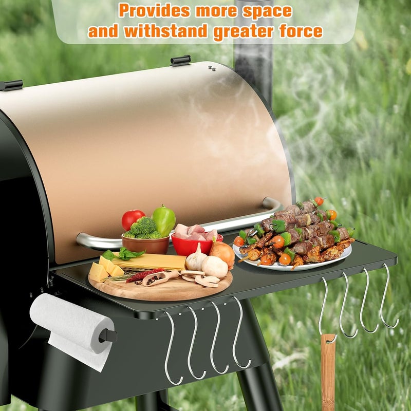 PHYESUVIN Folding Shelf for Traeger Pellet Grills, BAC362 Pellet Front Shelf with Hooks and Paper Towel Holder for Traeger Pro 22, Pro 575, Eastwood 22, Ironwood 650 and Century 22 Series Pellet Grill - Image 4
